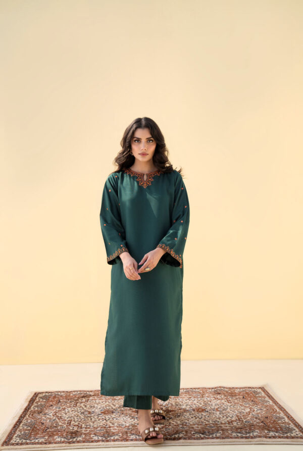 Decent Green Embroidered 2-Piece