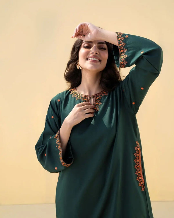 Decent Green Embroidered 2-Piece